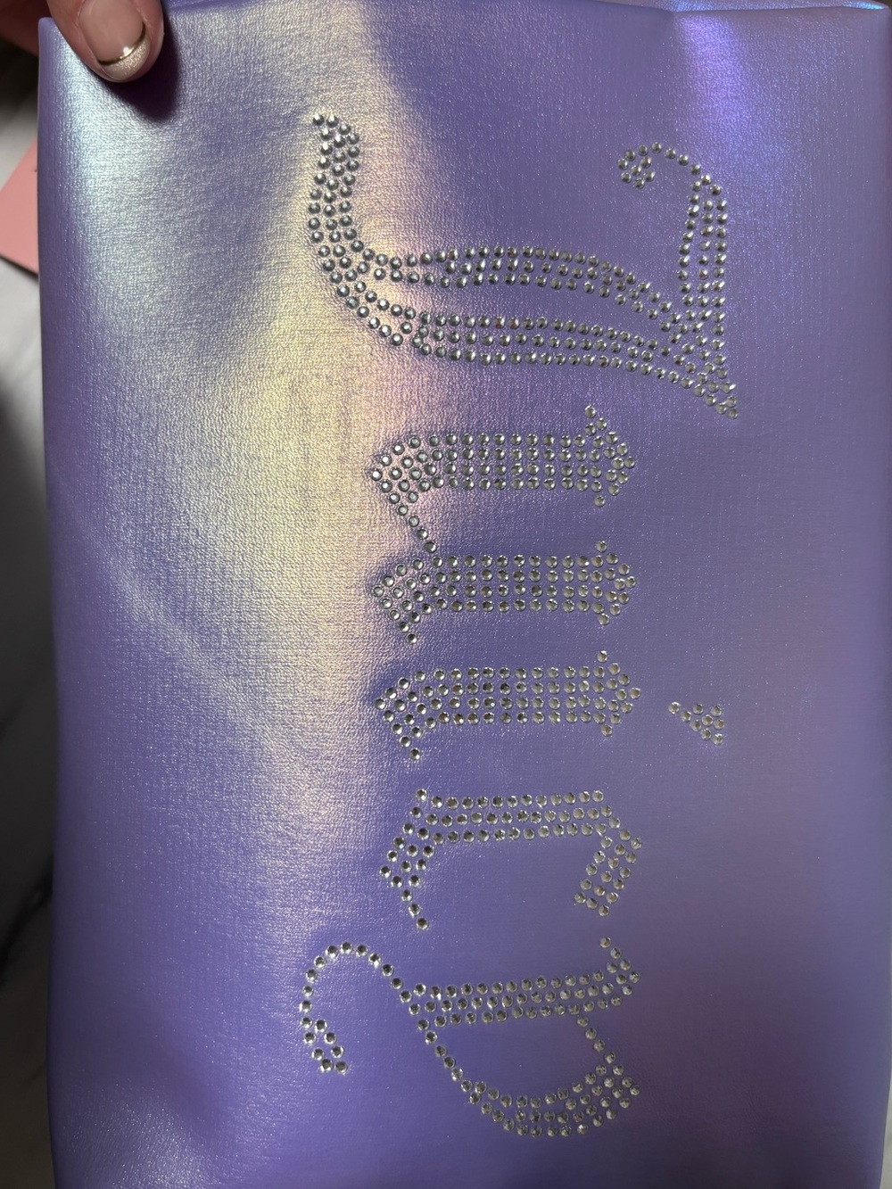 Juicy Couture Iridescent Lavender Crystal Logo Clutch